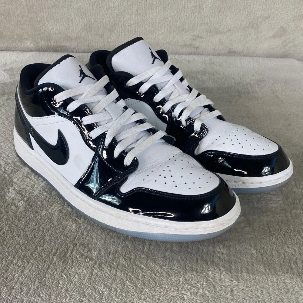Jordan 1 Low SE Concorde Mens Shoes Size 11.5 Black White Patent Leather BV1309